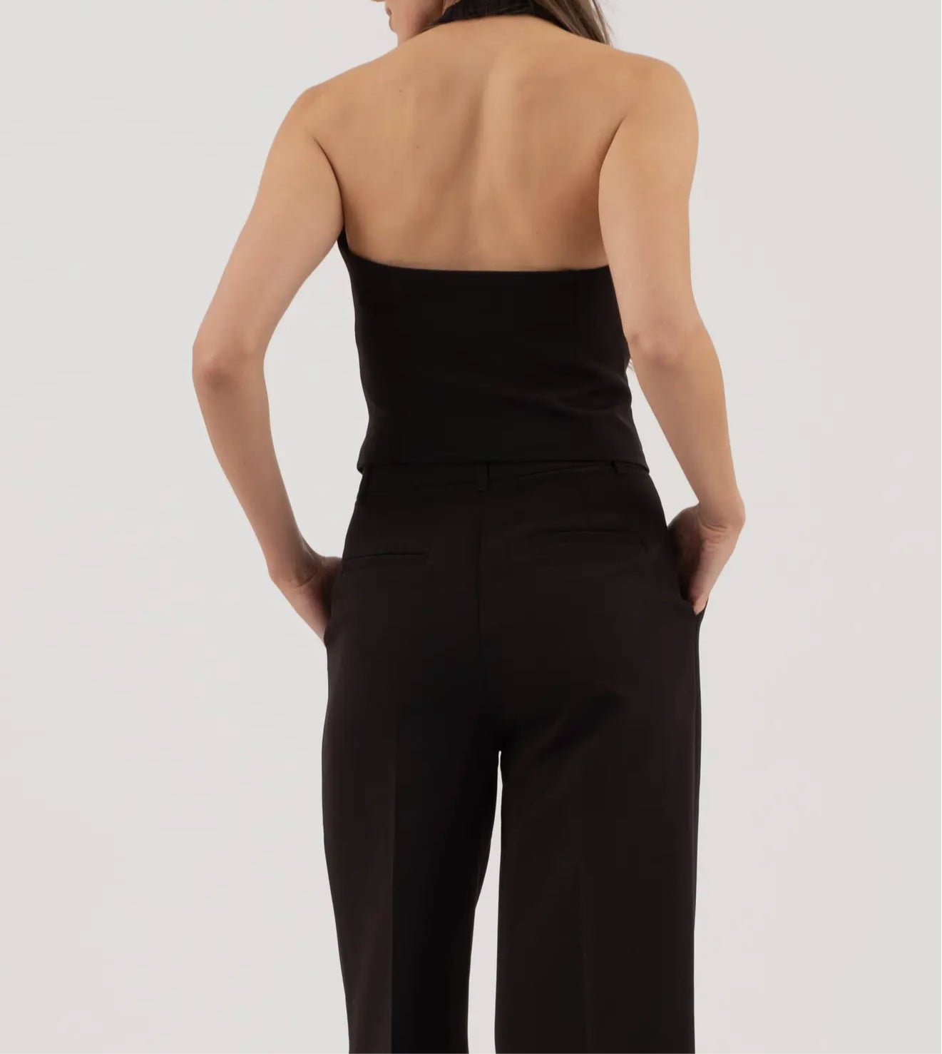 Halter v neck button down open back vest